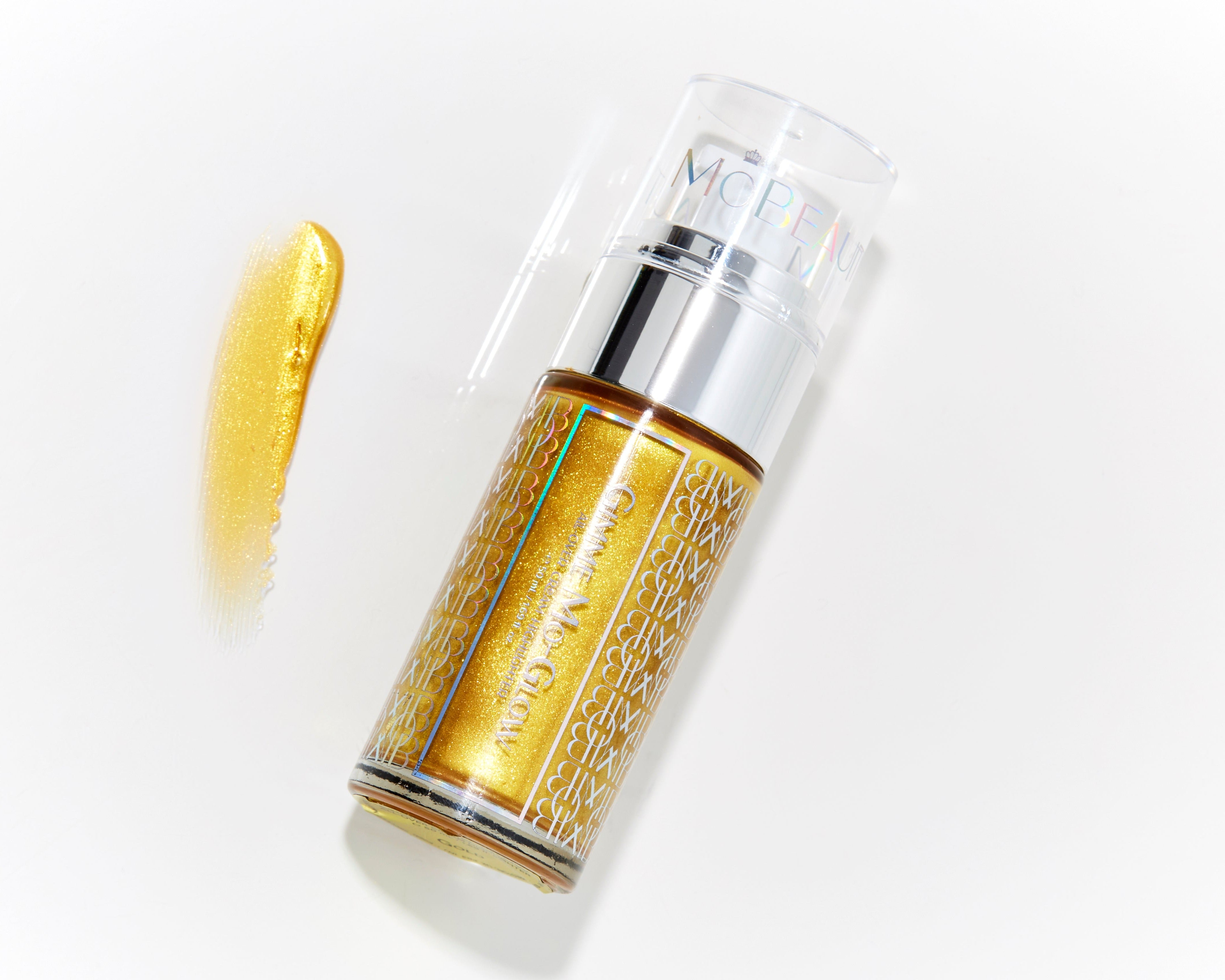 Product with swatch image of Mo-Beauty Shop's Gimme Mo-Glow All-Over Highlighter in the Gold shade.