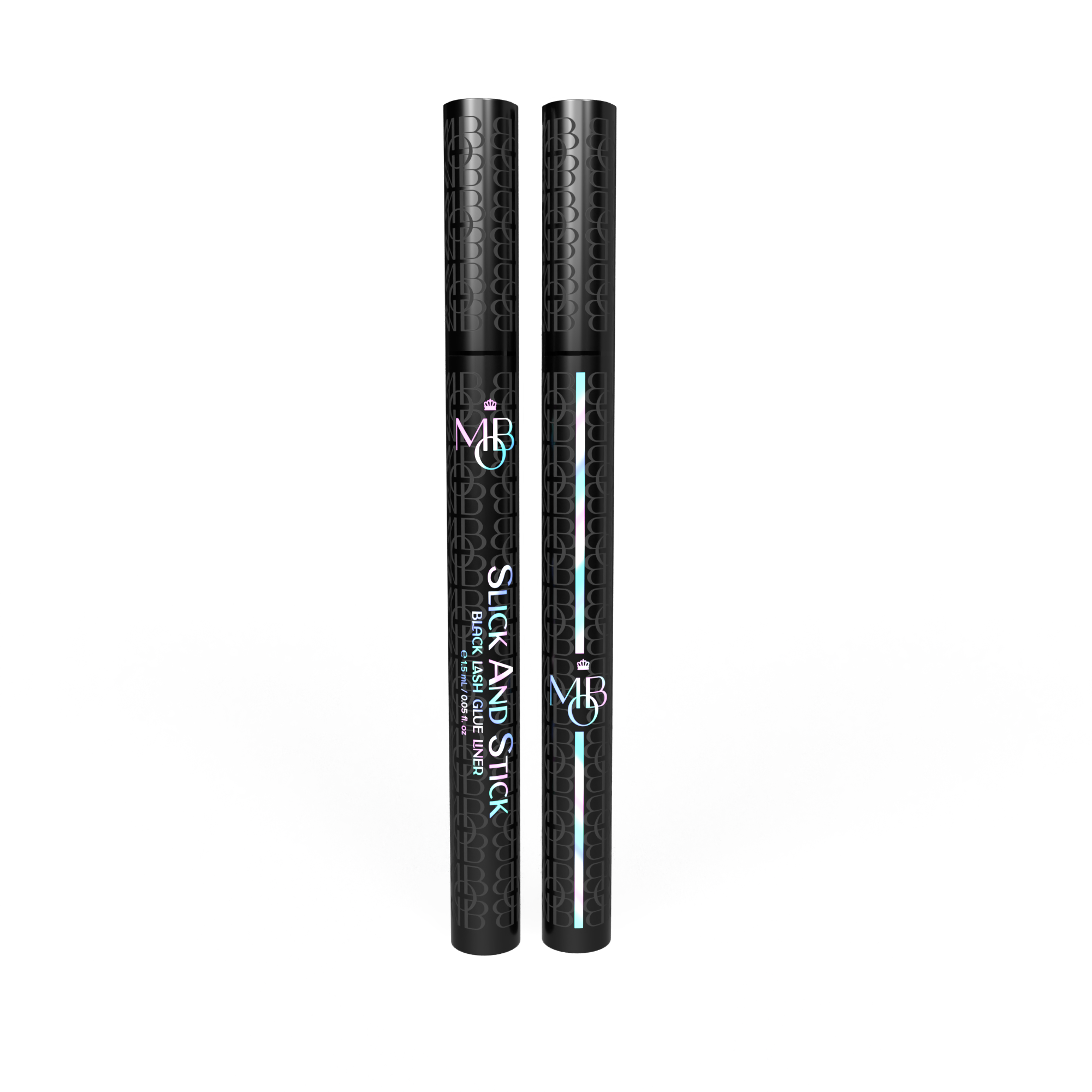Product pack image showing the front and back views of Mo-Beauty Shop's Slick And Stick Black Lash Glue Eyeliner.