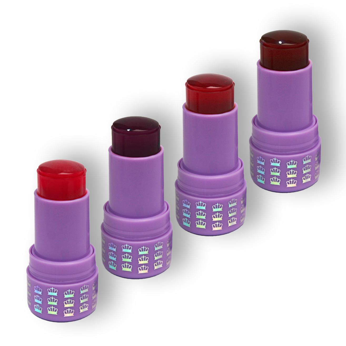 Product pack image of Mo-Beauty Shop's Mo-Jelly Blush + Lip Tint in the shades Chili Crisp (a buildable red color), Berry Crush (a buildable berry-pink color), Sherbet (a buildable coral color), and Passion Pop (a buildable  pink color). 